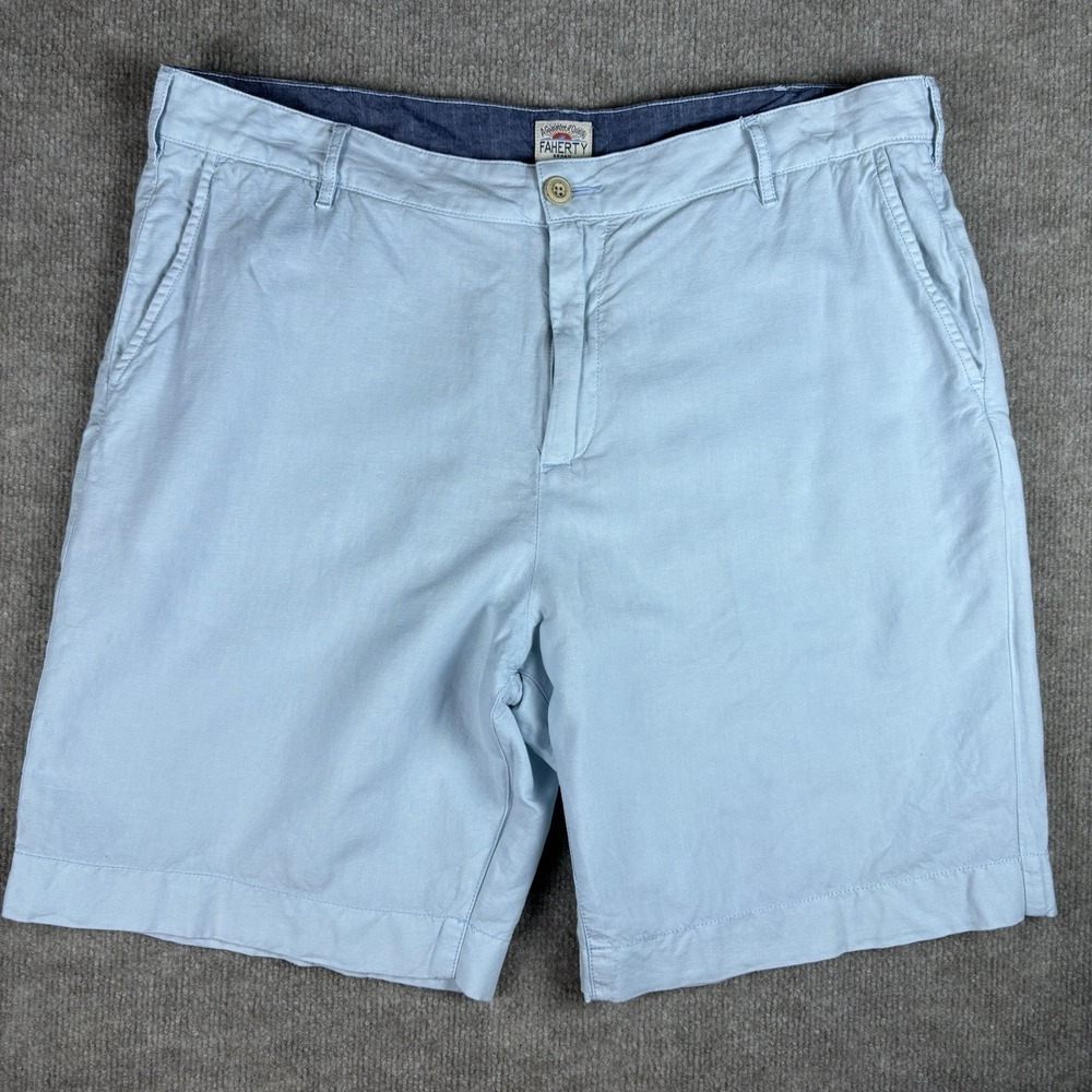Faherty Brand Men's Light Blue Linen Blend Chino Shorts Size 36 Casual Beach